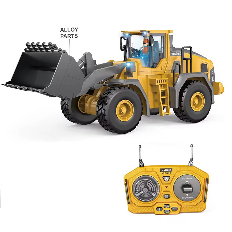 Bulldozer Télécommandé Top Race 1:16 – 9 Canaux – Chargeur Frontal Et Pelle Arrière – Lumières Et Sons – Dès 8 Ans – 2.4 GHz