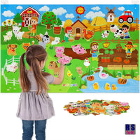 Tableau en Feutrine Enfant 110x71cm – Jeu Éducatif Mural Montessori avec 40+ Figurines Amovibles – Jouet Éveil Thème Ferme et Océan pour Garçon et Fille