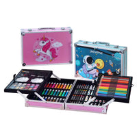 Mallette Artistique Complète 145 Pièces – Valise de Dessin Enfant avec Crayons, Peintures, Aquarelles, Pastels, Pinceaux – Motif Licorne ou Astronaute