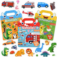 Livre d'Autocollants Repositionnables pour Enfants - 16 Styles au Choix : Animaux, Espace, Véhicules, Corps Humain - Cahier d'Activités Éducatif Montessori dès 3 Ans - Stickers Réutilisables avec Poignée de Transport