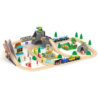 🦕 Circuit Train des Dinosaures en Bois 90 Pièces AC7558 – Locomotive Électrique, Montagne, Hélicoptère & Figurines – Circuit Jurassic Éducatif pour Enfants 3+ Ans