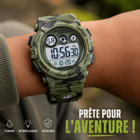 Montre Digitale Enfant Camouflage - Étanche 50M, Chronomètre, Alarme, Rétroéclairage LED - Résistante aux Chocs - Garçon Fille - Vert Militaire / Bleu Camo