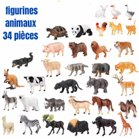 Coffret Figurines Animaux 34 Pièces avec Boîte de rangement – Sauvages, Domestiques et de la Ferme – Jouets Éducatifs Réalistes pour Enfants 3+ Ans