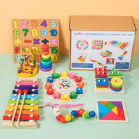 Packs d'Éveil Montessori 8-en-1 en Bois – : Chiffres, Xylophone, Horloge et Formes Géométriques – Jouet Premier Âge pour Apprentissage des Couleurs et Motricité Fine – Cadeau Bébé & Enfant. (Copie)