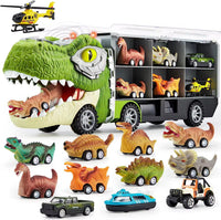 Camion T-Rex avec Lumières & Sons – Jouet Transporteur  avec Dinosaures, Voitures & Hélicoptère – Coffret Cadeau Enfant 3+ Ans – T-Rex Rugissant