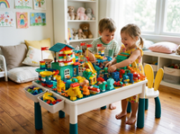 Table d'Activités LEGO Multifonction 3-en-1 pour Enfants – Ensemble de 659 Pièces avec Table de Construction, Toboggan à Billes, Chaise Lapin et Rangement Intégré –LONG 77 cm