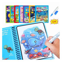 📚 Magic Water Book – Pack de 4 Livres de Coloriage Magique à l’Eau Réutilisables avec Stylos – 16 Thèmes Disponibles 🐳🦖🐘🚀