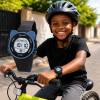 Montre Enfant Digitale style cartoon kawaii à oreilles de chat – Étanche 3 ATM (30M), Alarme, Chronomètre, Rétroéclairage LED, Date, Bracelet PU Souple