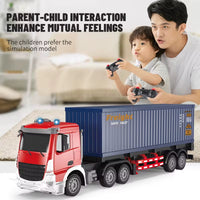 Camion Conteneur Télécommandé + 6 ans – Véhicule RC de 52 cm avec Remorque Détachable, Phares LED, Musique, Sons Réalistes, Batterie Rechargeable USB, Télécommande 2,4 GHz – Jouet Cadeau Enfant