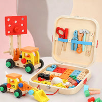 Coffret Outils de Construction en Bois pour Enfants – Mallette 30×30 cm avec Outils, Boulons, Écrous & 100+ Pièces DIY – Jeu Éducatif Montessori pour Construire des Véhicules et Stimuler la Créativité (3+ ans)