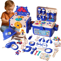 Kit de Bricolage pour Enfants 218 Pièces avec Établi 2-en-1, Perceuse Électrique, Casque & Outils – Jouet Éducatif et Ludique pour Développer Créativité et Motricité