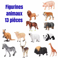 Coffret Figurines Animaux 13 Pièces avec boîte de rangement – Jouets Réalistes et Éducatifs pour Enfants – Animaux Sauvages et de la Ferme ~ 3ans et plus