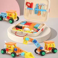 Coffret Outils de Construction en Bois pour Enfants – Mallette 30×30 cm avec Outils, Boulons, Écrous & 100+ Pièces DIY – Jeu Éducatif Montessori pour Construire des Véhicules et Stimuler la Créativité (3+ ans)