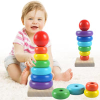 Tour à Empiler Montessori en Bois – Jouet d'Éveil Arc-en-Ciel 7 Pièces – Pyramide de Tri et d'Équilibre – Développe la Motricité Fine et la Reconnaissance des Couleurs – Cadeau Éducatif Premier Âge