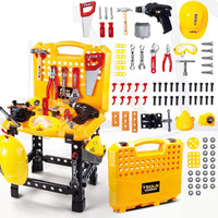 Établi de Bricolage 2-en-1 pour Enfants avec Perceuse à Piles, Casque et 100+ Accessoires – Atelier Outils Jouet sur Pied Transformable en Valise de Rangement, 68×38×34 cm, dès 3 Ans
