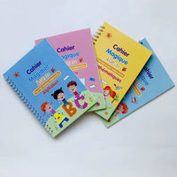 Cahiers Magiques Réutilisables pour Enfants 3+ Ans – Lot de 4 Cahiers d’Écriture et Dessin – Alphabet, Chiffres, Mathématiques et Graphisme – Stylo Magique Inclus –