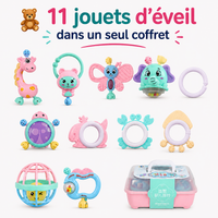 Lot de 11 Hochets et Anneaux de Dentition en Silicone pour Bébé – Coffret de Rangement Inclus – Jouets Sensoriels Montessori – Sans BPA – Cadeau Naissance 0-12 Mois