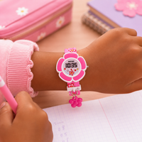 Montre Numérique Fleur Enfant – Écran Digital, Bracelet Souple, 2 Couleurs (Rose & Violet) / 4-9 ans