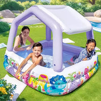 Piscine Gonflable Enfant avec Toit Pare-Soleil 157 x 157 x 122 cm – Piscine Carrée avec Protection UV, Motifs Dinosaures, Jardin & Extérieur - pompe incluse